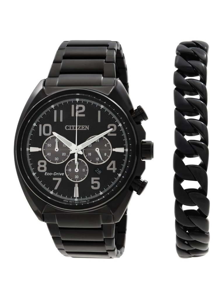 Nwt Citizen Chronograph Black Dial Men's Watch And Bracelet Box Set